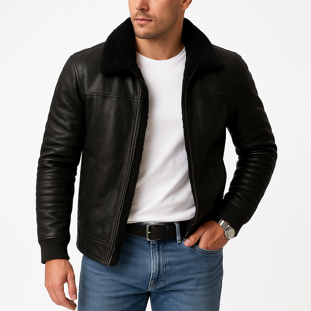 Michael Men's Fur Collar Jacket – Elegant Zipped Coat with a Modern Slim Fit Style