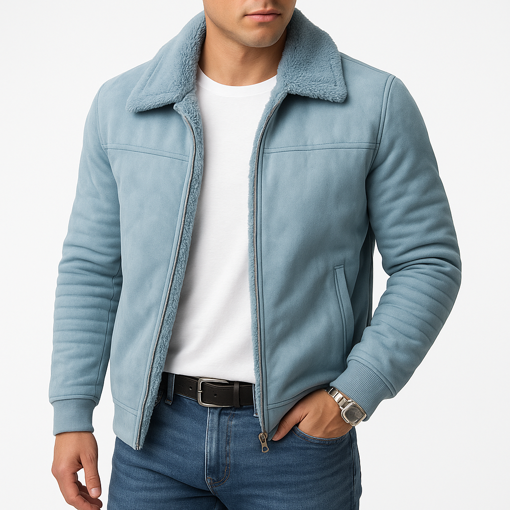 Michael Men's Fur Collar Jacket – Elegant Zipped Coat with a Modern Slim Fit Style