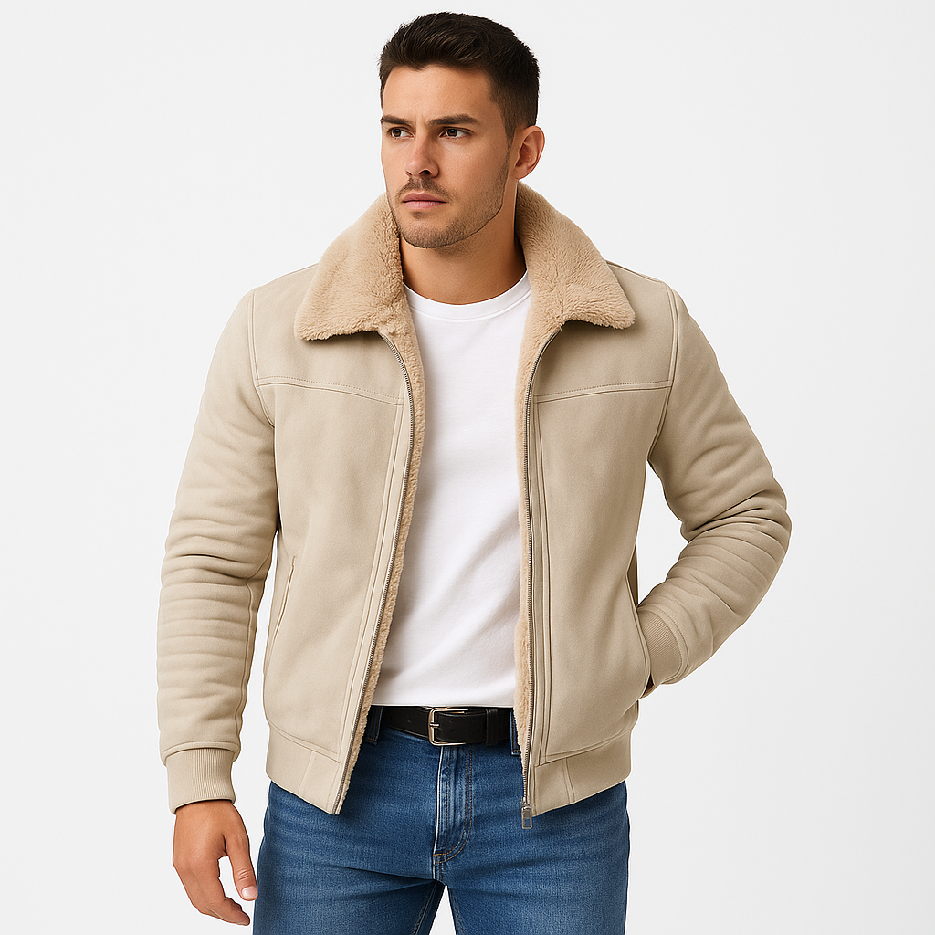 Michael Men's Fur Collar Jacket – Elegant Zipped Coat with a Modern Slim Fit Style