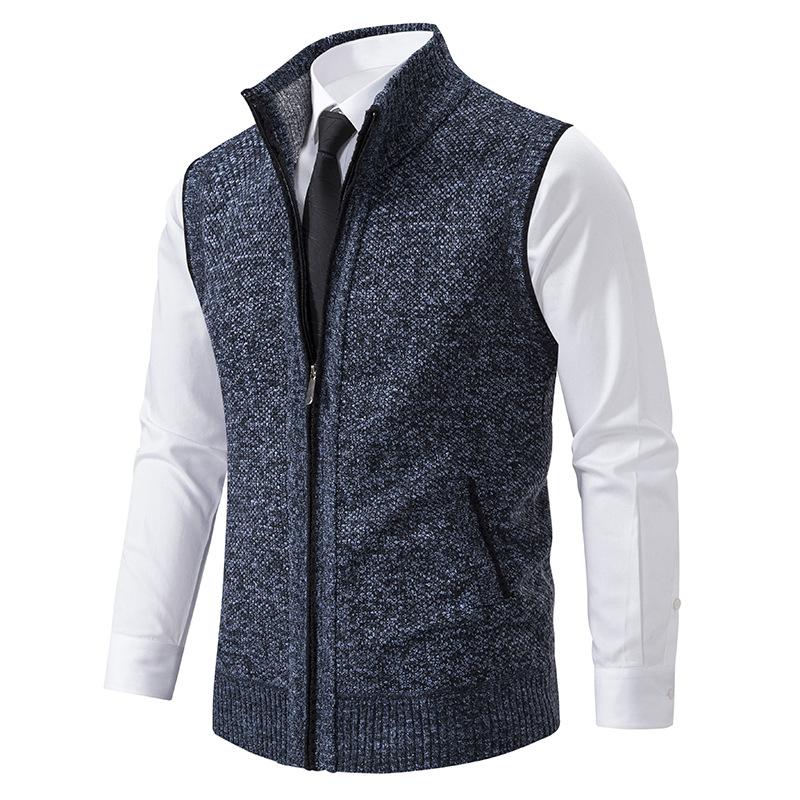 Men’s Zip Knit Gilet – Mock Neck, Sweater Vest, Side Pockets