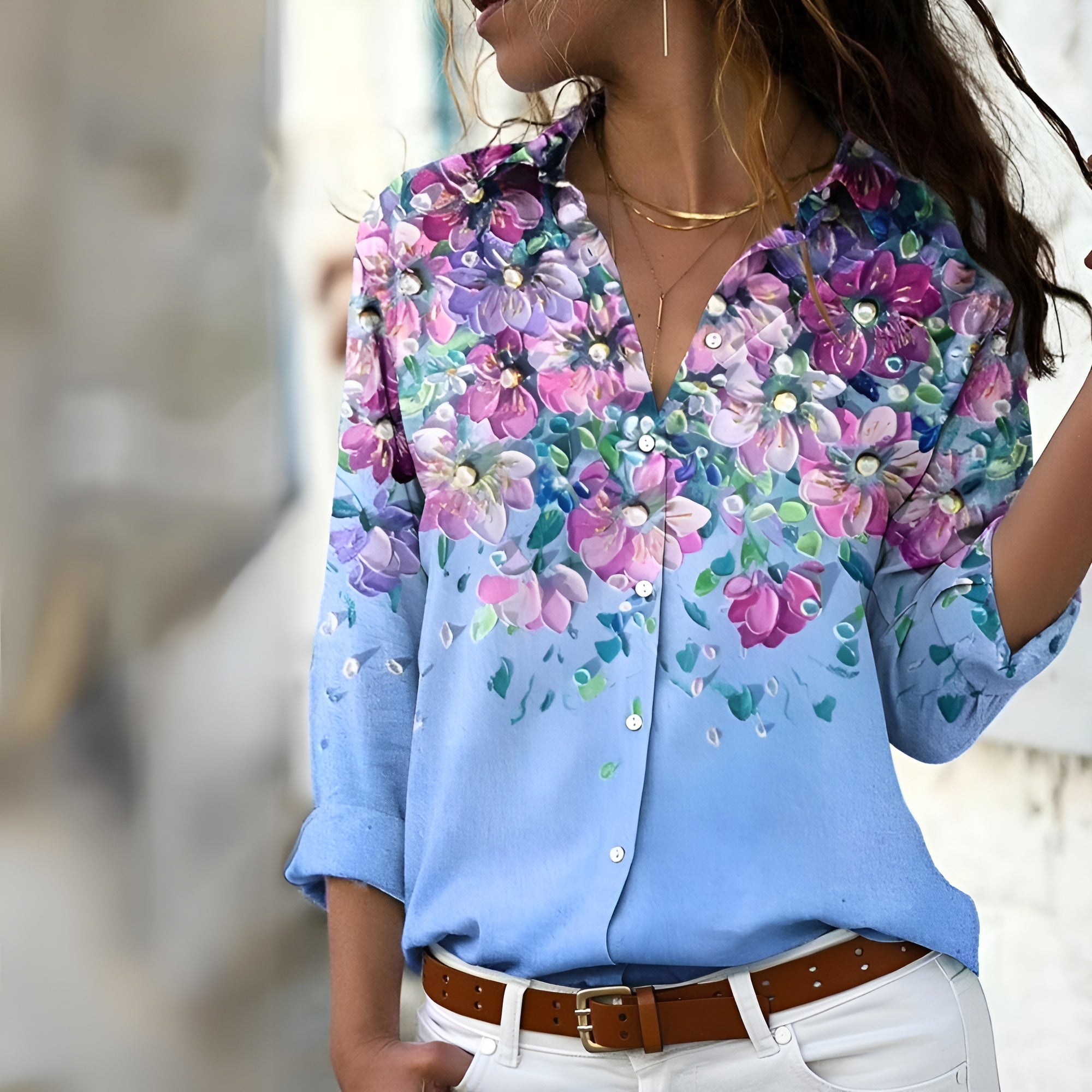 Norina Blouse Femme – Lightweight Blouse with Trendy Print, Loose Fit & Soft Fabric