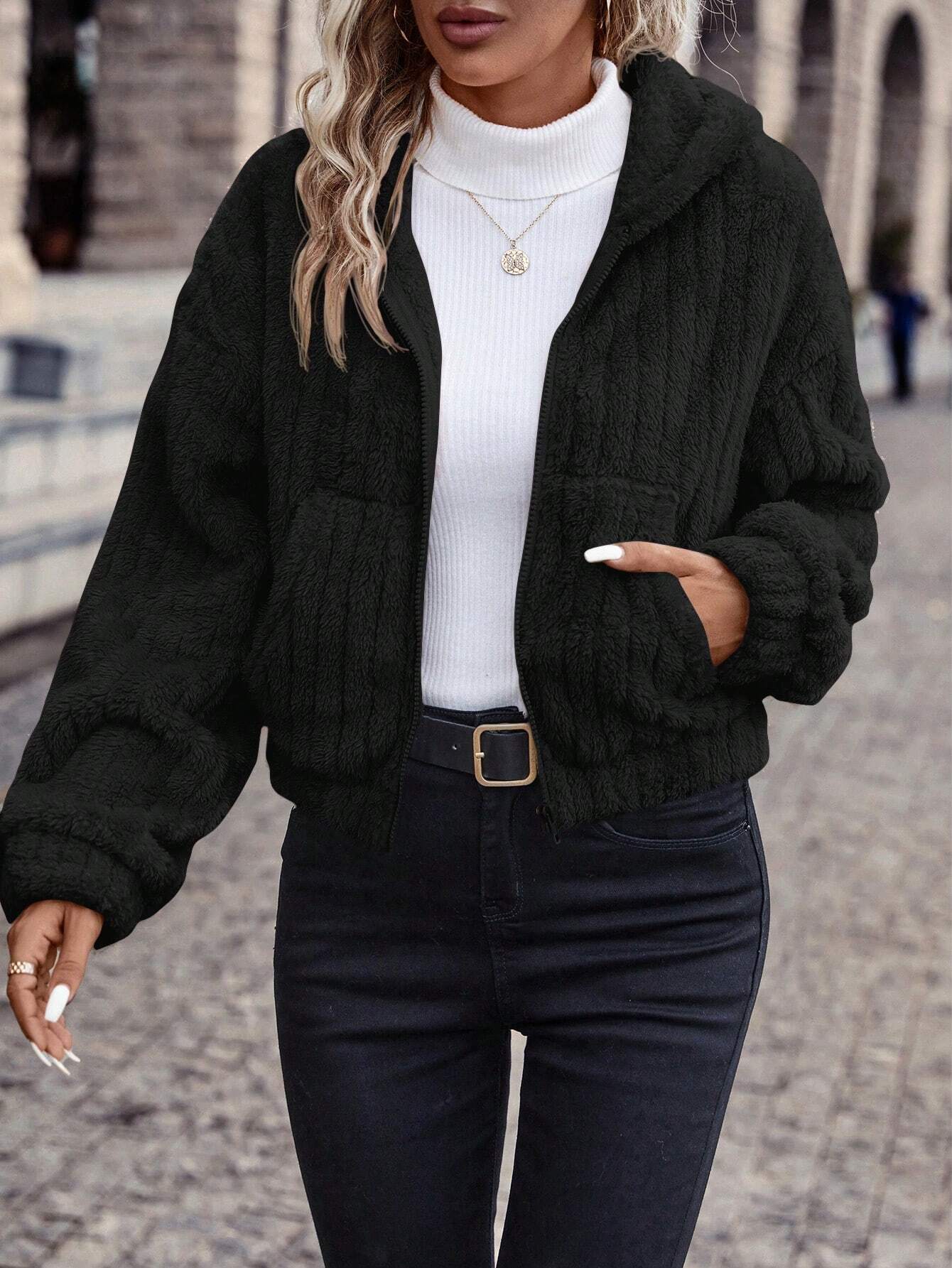 Catherine Women's Jacket – Double-Sided Fleece Zipped Jacket Teddy Style with Soft & Warm Hood