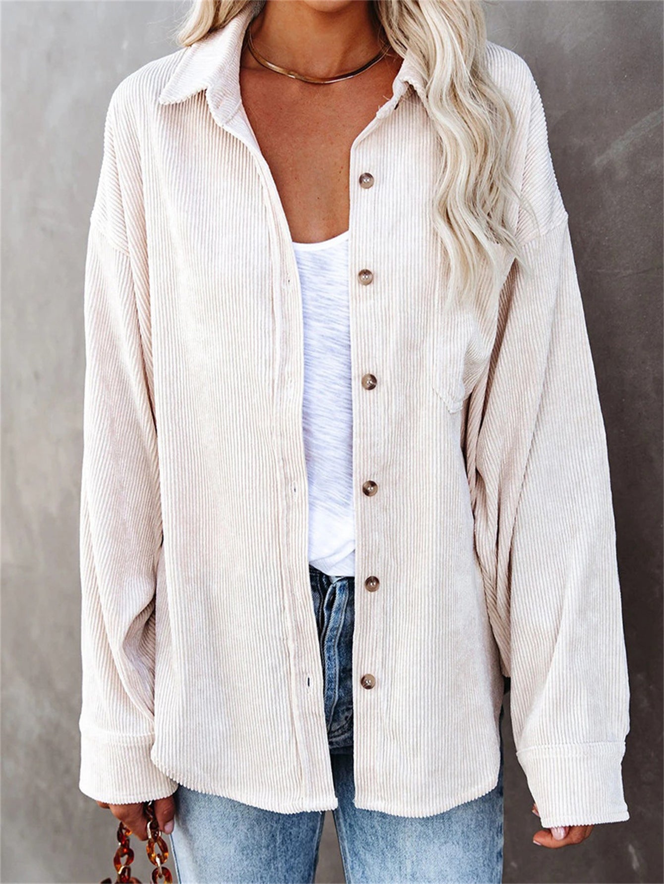 Ainsley Chemise Femme – Casual Vintage Shirt in Soft Corduroy with Chest Pocket