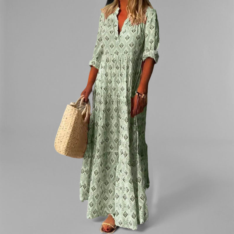 Boho Floral Print V-Neck Maxi Dress