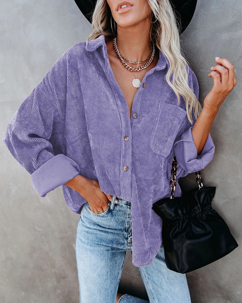 Ainsley Chemise Femme – Casual Vintage Shirt in Soft Corduroy with Chest Pocket