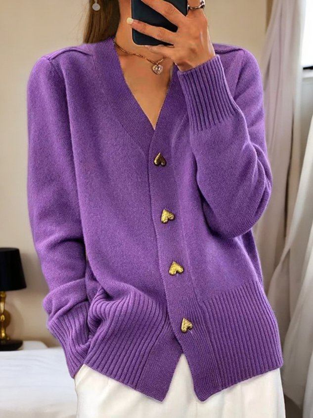 Olivia Gilet Woman Elegant – Warm Cardigan with Golden Heart-Shaped Buttons
