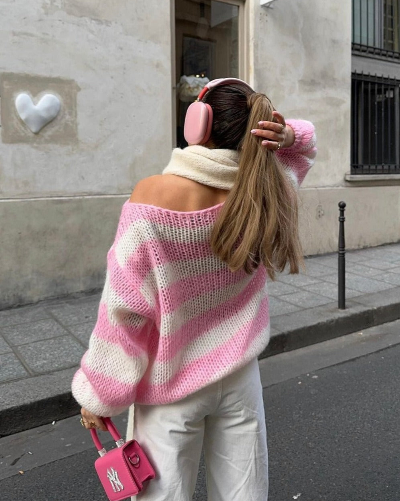 Louisa Sweater Women in Knit – Oversized Striped Sweater in Soft Material with Trendy Design