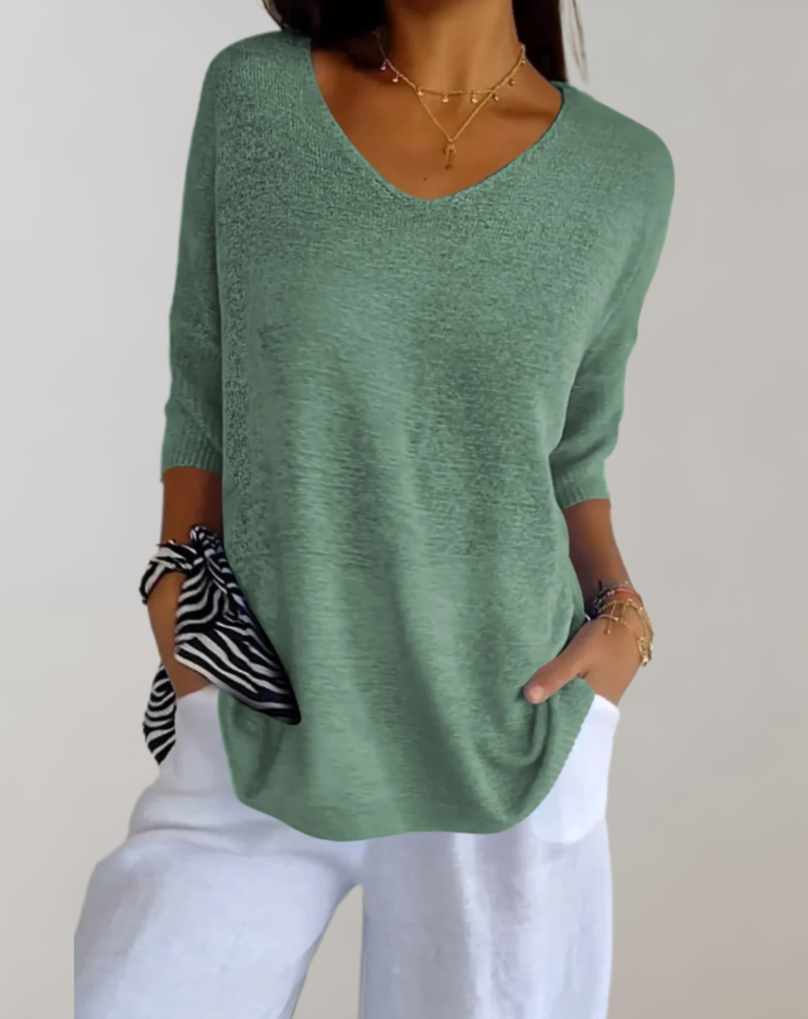 Marise Knitted Top Woman – Light Long Top with V-Neck & Elegant Casual Look