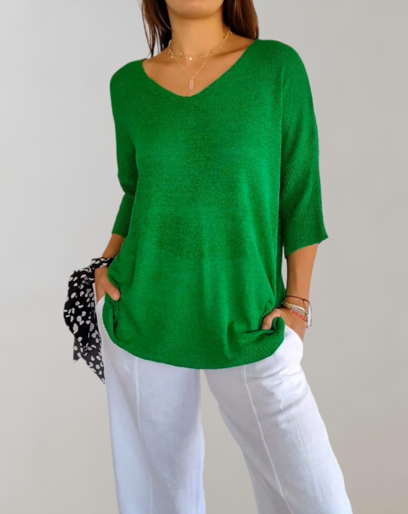 Marise Knitted Top Woman – Light Long Top with V-Neck & Elegant Casual Look