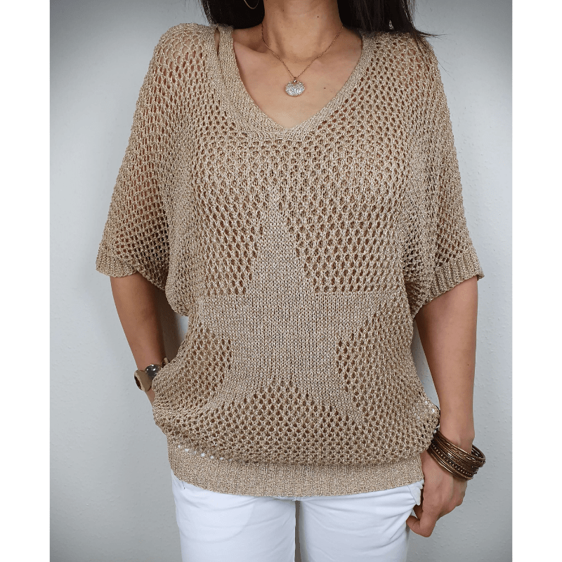 Prisca Haut Femme – Sophisticated Crochet Knit, ¾ Sleeves & Light Bohemian Style