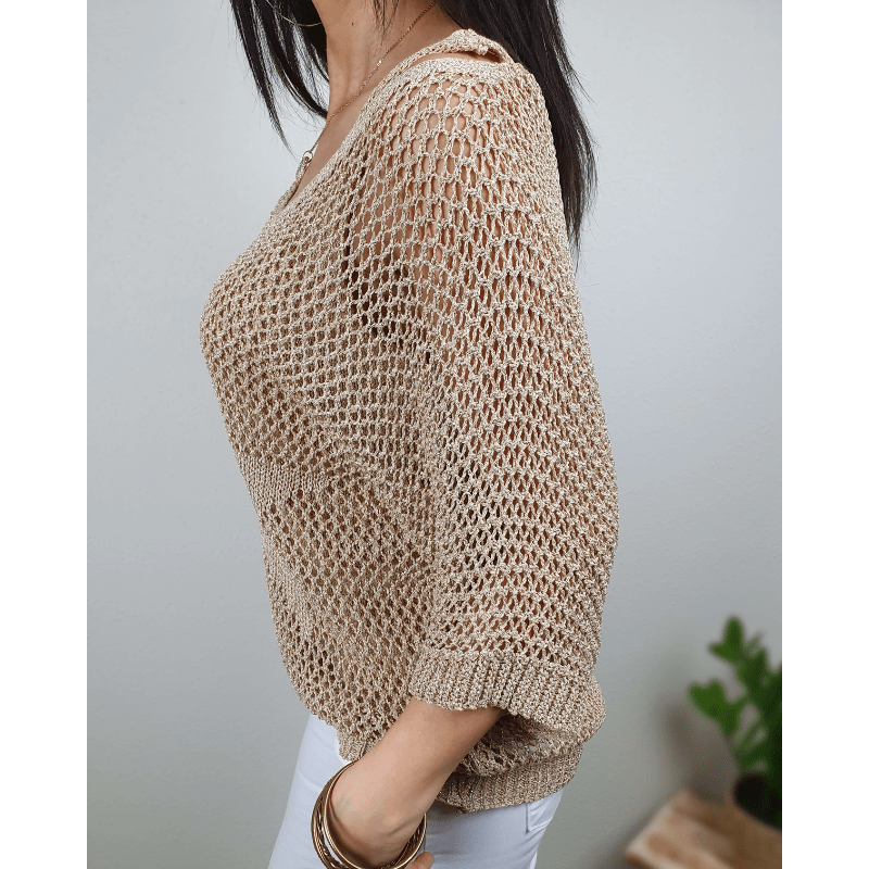 Prisca Haut Femme – Sophisticated Crochet Knit, ¾ Sleeves & Light Bohemian Style
