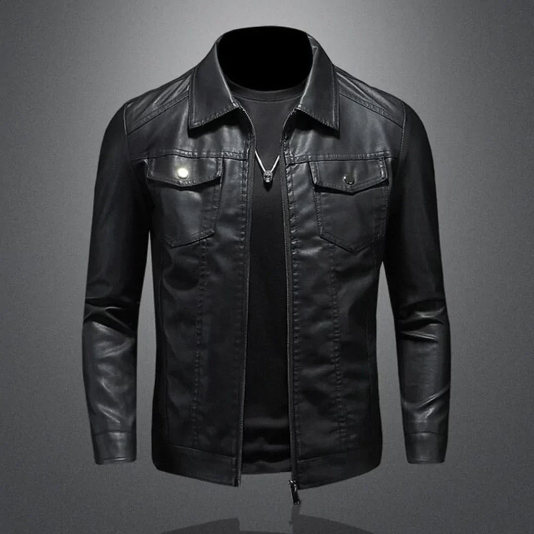 Stephen Men's Leather Jacket – Classic Style, Modern Details & Sturdy Zipper Closure