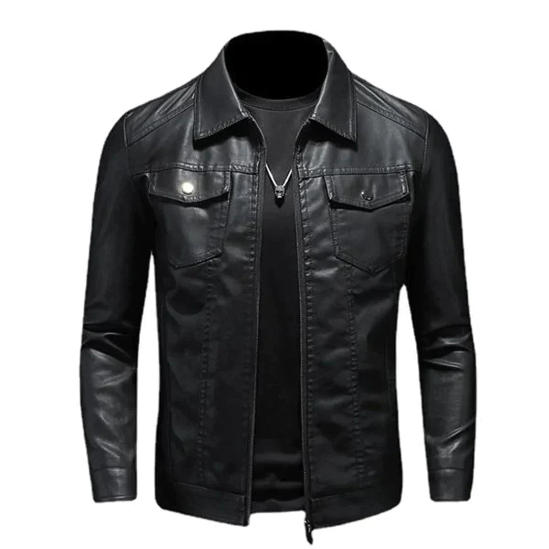 Stephen Men's Leather Jacket – Classic Style, Modern Details & Sturdy Zipper Closure