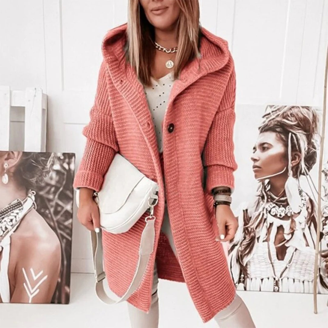 Madilyn Long Knit Vest for Women – Soft Hooded Jacket with Button Closure