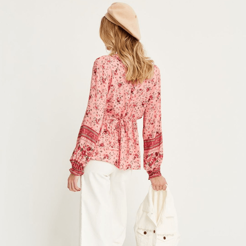 Rafaela Tunic Woman Looksy – Bohemian Floral Print, Buttoned V-Neck & Flowing Cut