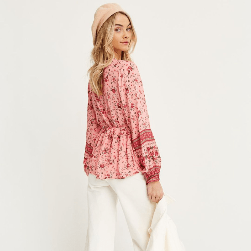 Rafaela Tunic Woman Looksy – Bohemian Floral Print, Buttoned V-Neck & Flowing Cut