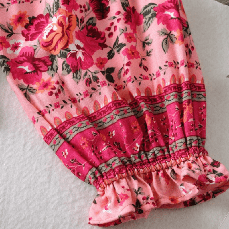 Rafaela Tunic Woman Looksy – Bohemian Floral Print, Buttoned V-Neck & Flowing Cut
