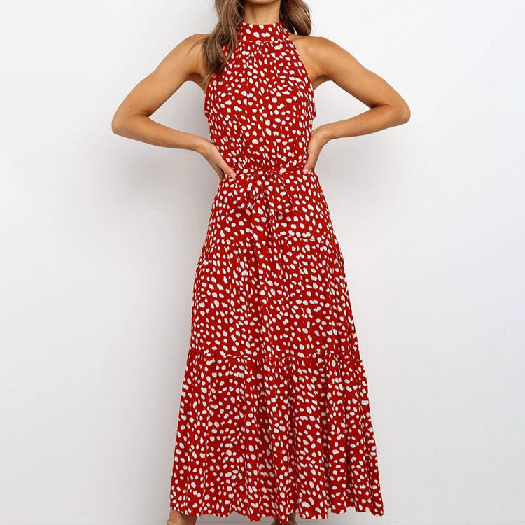 Stylish Polka Dot Halter Dress for Women