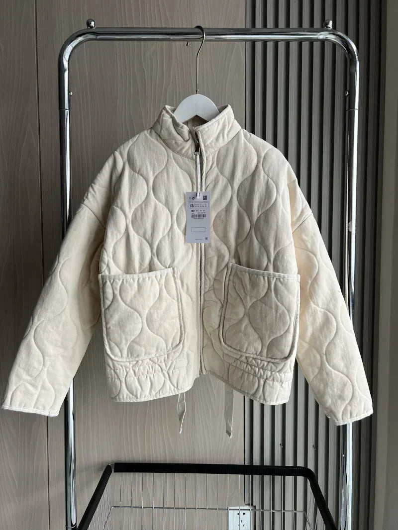 Zinnia Women's Quilted Jacket – Warm Winter Zip-Up Jacket with Adjustable Waist & Pockets