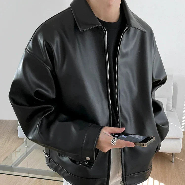 Milan Men's Jacket in Faux Leather – Loose Fit with Classic Collar and Zipper Closure