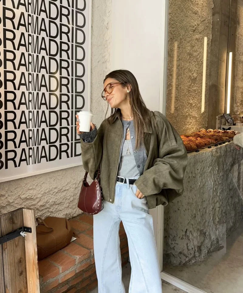 Isla Veste Femme en Daim – Elegant Oversize Jacket with Modern Cut & Soft Comfort
