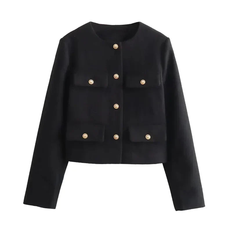 Sara Luxury Women's Jacket – Fitted Jacket with Golden Buttons and Elegant Silhouette