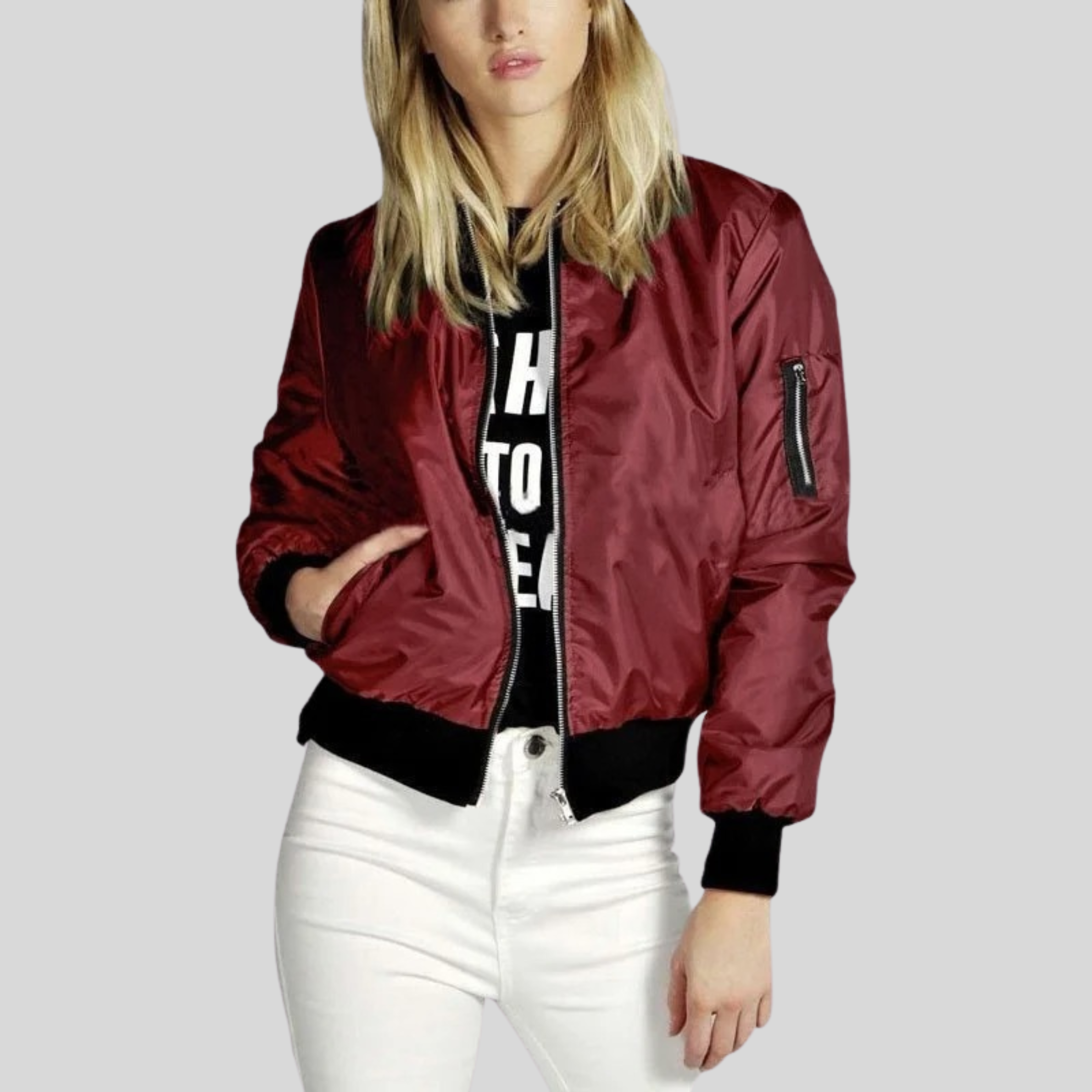 Khloe Bomber Jacket Women – Lightweight Model with Long Sleeves with Zip & Side Pockets