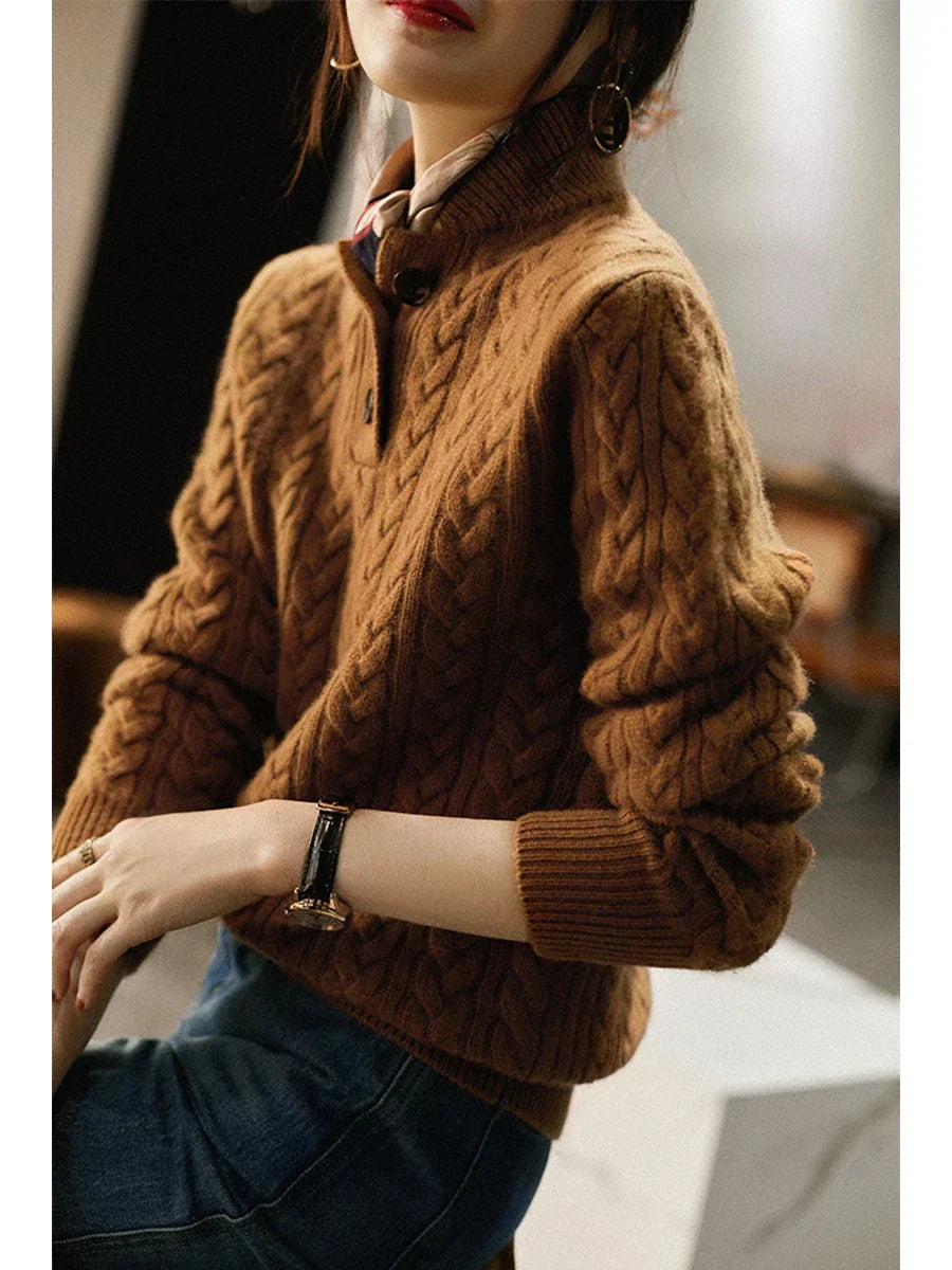 Sharmaine Women's Buttoned Sweater – Soft Cable Knit Sweater with Elegant Collar
