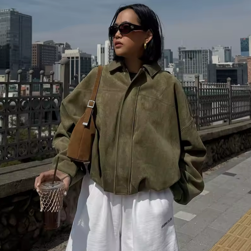 Isla Veste Femme en Daim – Elegant Oversize Jacket with Modern Cut & Soft Comfort