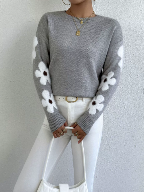 Aisha Pull Woman – Elegant & Comfortable Floral Pattern Knitted Sweater for the Season