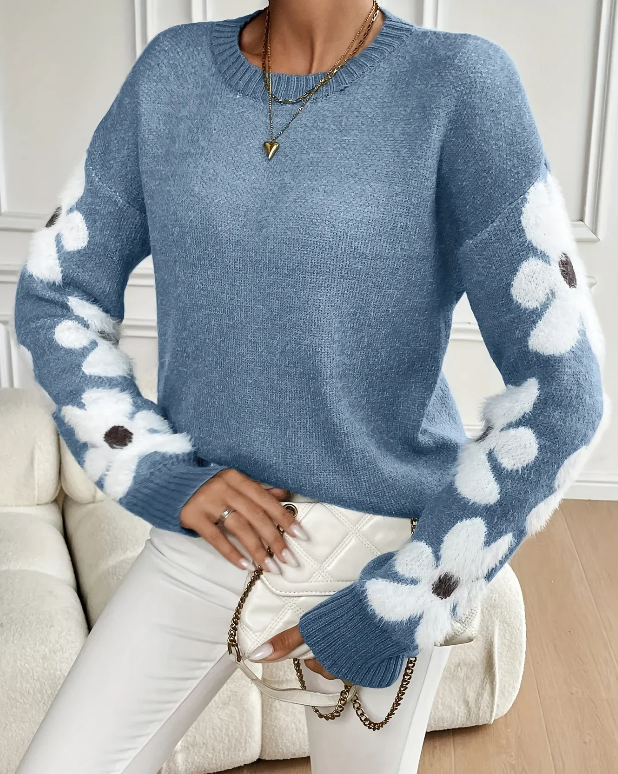 Aisha Pull Woman – Elegant & Comfortable Floral Pattern Knitted Sweater for the Season