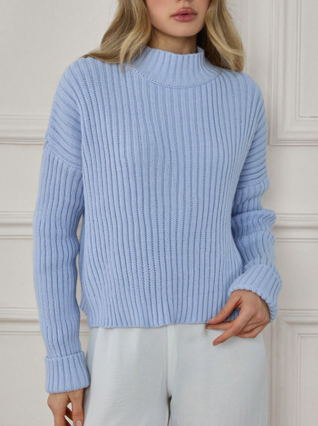 Charlie Sweater Women – Soft Knit Sweater with Mid-High Collar & Loose Fit for Autumn/Winter