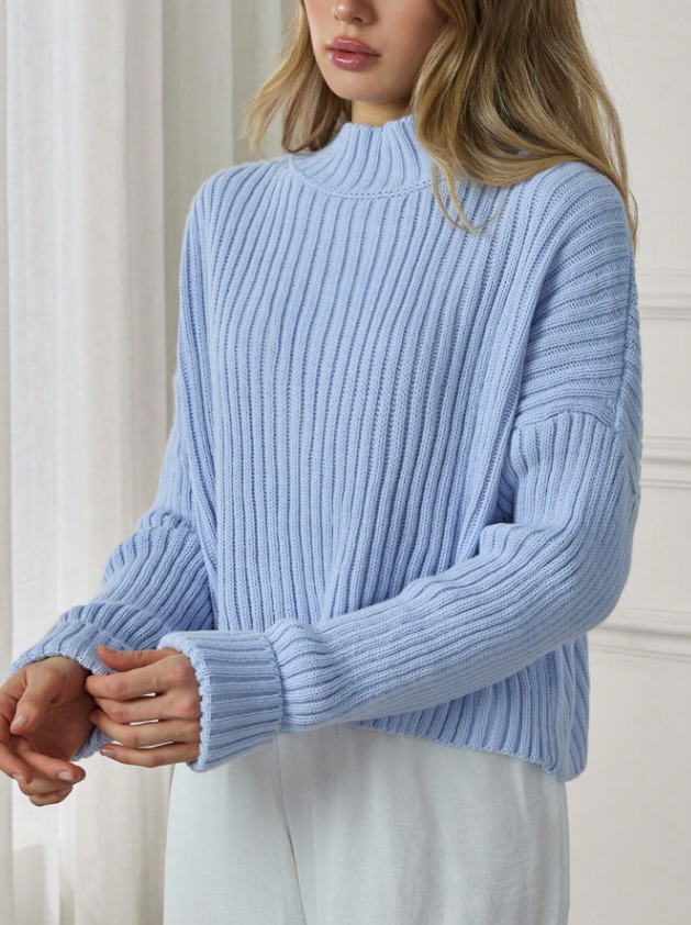 Charlie Sweater Women – Soft Knit Sweater with Mid-High Collar & Loose Fit for Autumn/Winter