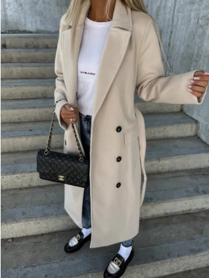 Talia Long Coat Woman – Elegant Winter Trench with Belt & Warm Lining
