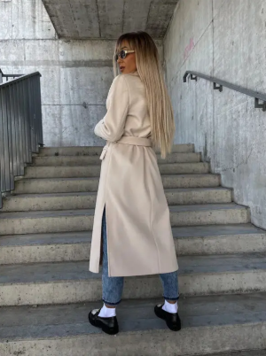 Talia Long Coat Woman – Elegant Winter Trench with Belt & Warm Lining