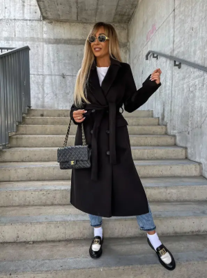 Talia Long Coat Woman – Elegant Winter Trench with Belt & Warm Lining