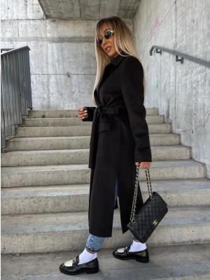 Talia Long Coat Woman – Elegant Winter Trench with Belt & Warm Lining