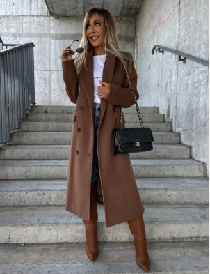 Talia Long Coat Woman – Elegant Winter Trench with Belt & Warm Lining