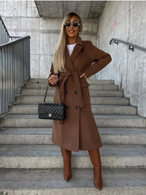 Talia Long Coat Woman – Elegant Winter Trench with Belt & Warm Lining