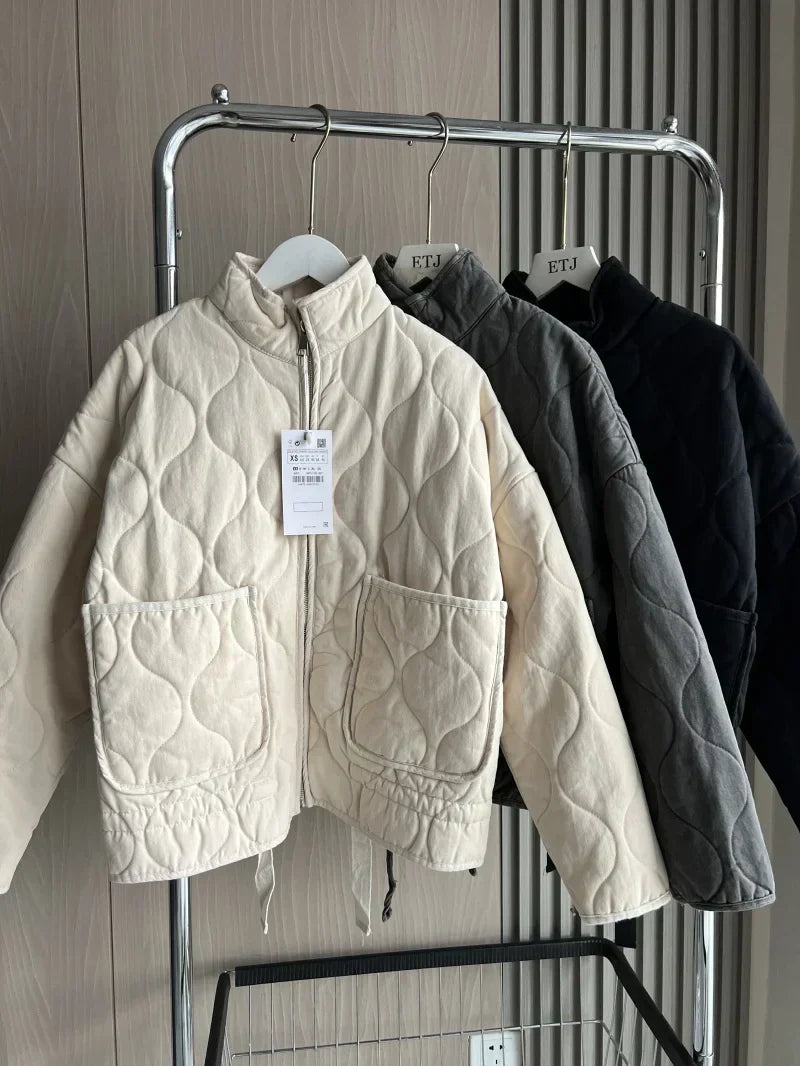 Zinnia Women's Quilted Jacket – Warm Winter Zip-Up Jacket with Adjustable Waist & Pockets