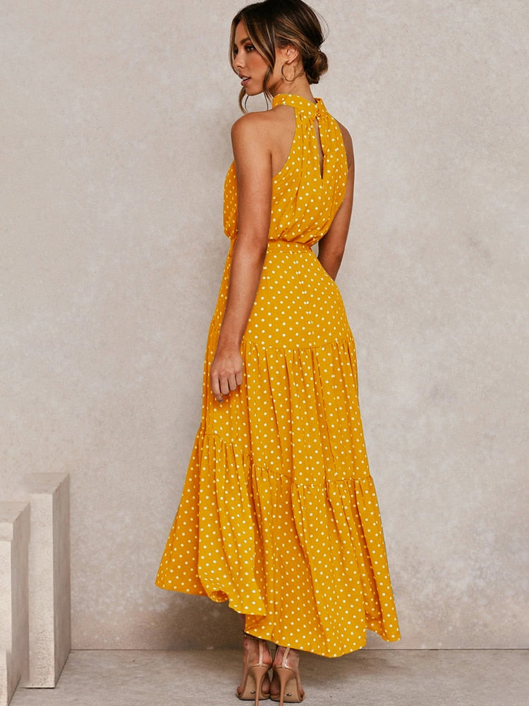 Stylish Polka Dot Halter Dress for Women