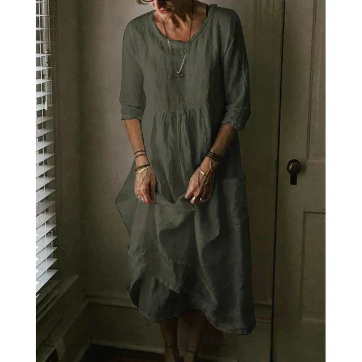 Loose Fit Linen Midi Dress for Women