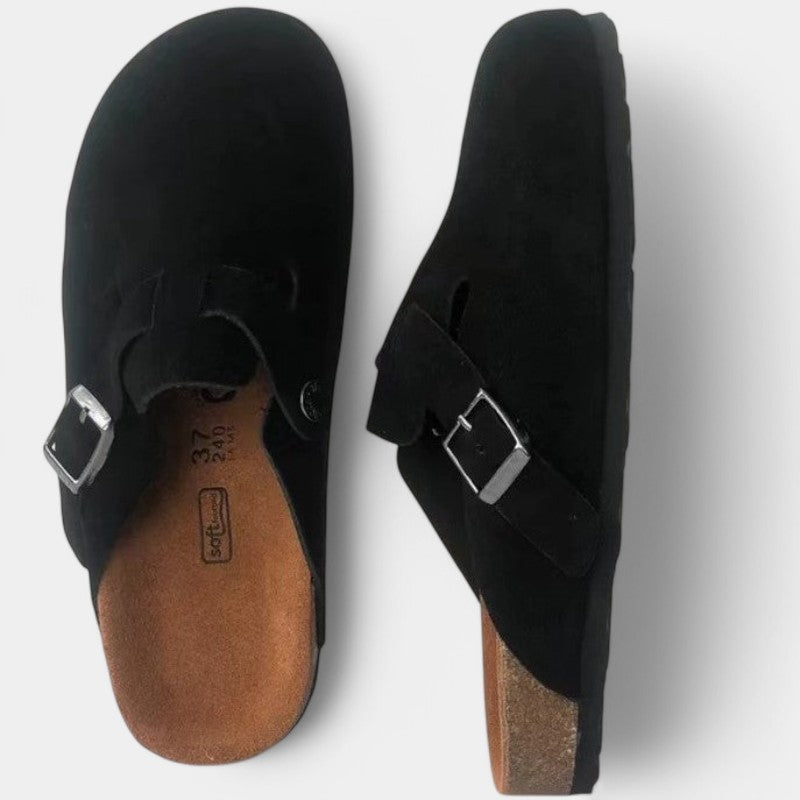 Unisex Suede Clogs – Adjustable Strap, Cushioned Footbed & Non-Slip Sole