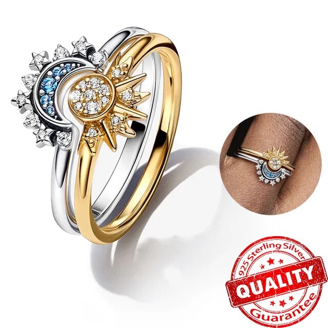 Sun & Moon Ring Set – Gold and Silver Tone