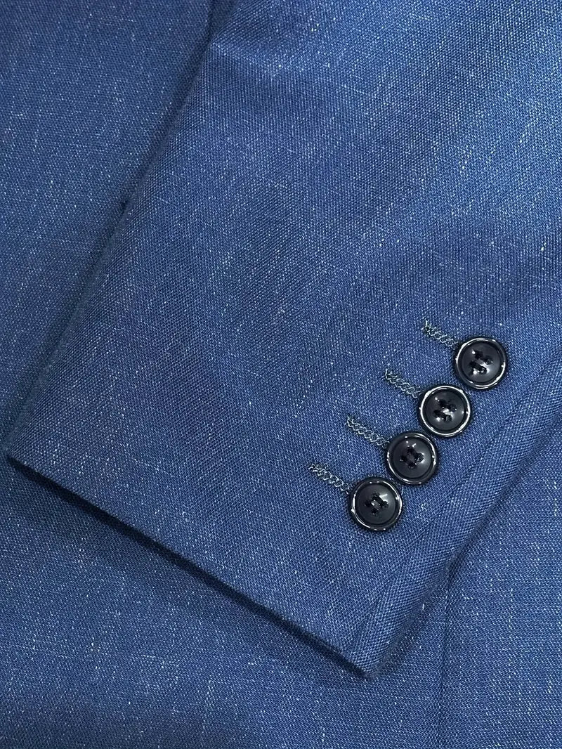 Two-Piece Linen Blend Men’s Suit – Slim Blazer & Trousers for Business & Weddings