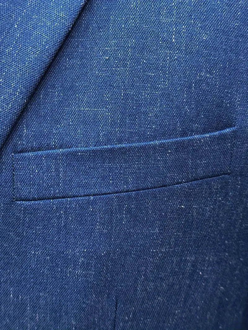 Two-Piece Linen Blend Men’s Suit – Slim Blazer & Trousers for Business & Weddings