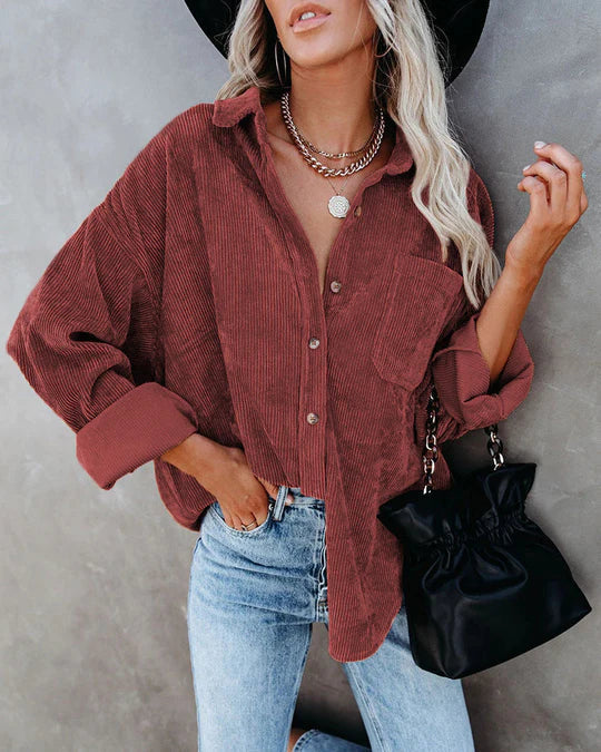 Ainsley Chemise Femme – Casual Vintage Shirt in Soft Corduroy with Chest Pocket