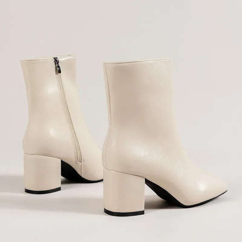 Women’s Ankle Boots – Block Heel Zip-Up Boots with Pointed Toe