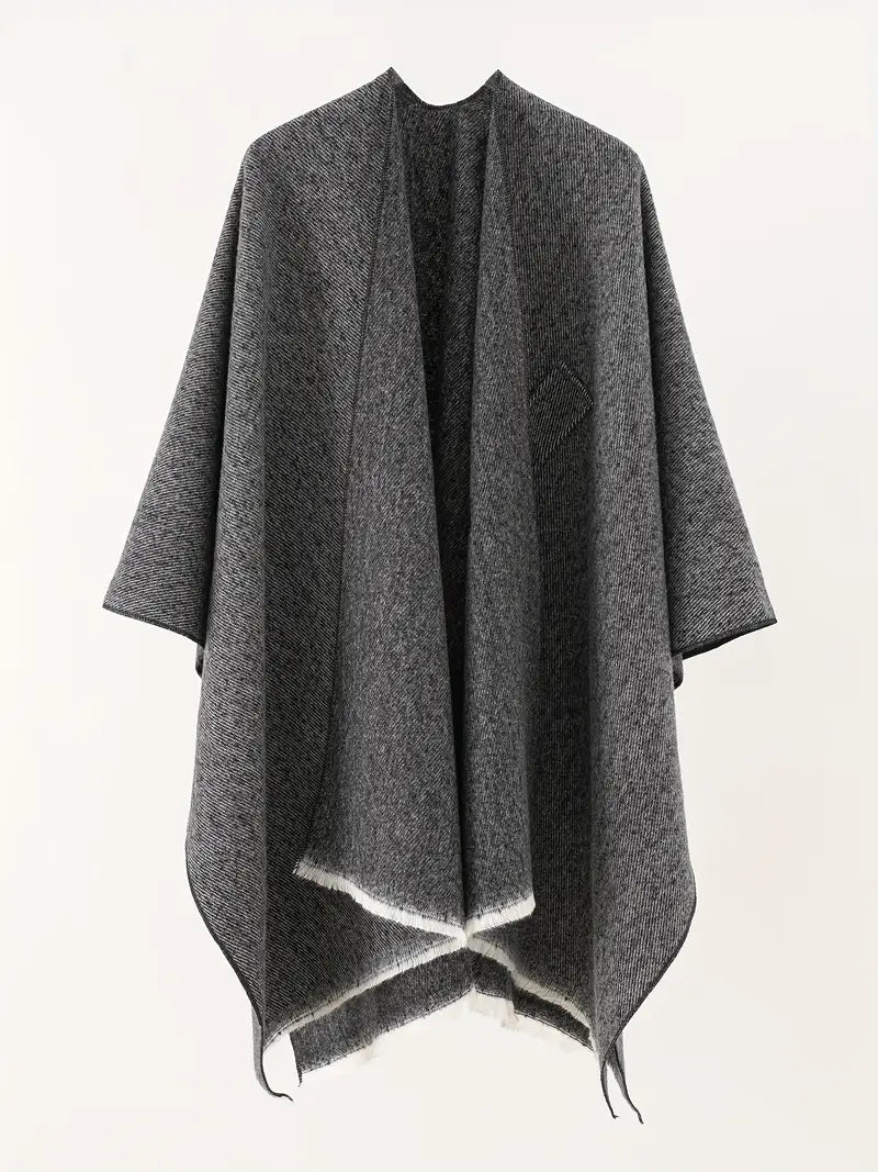 Women’s Asymmetrical Drape Shawl – Oversized Wrap with Tie Belt for Autumn & Winter