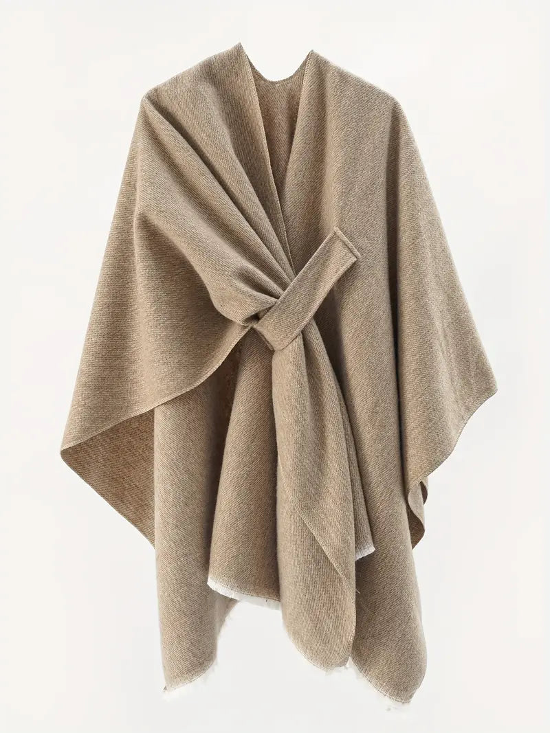 Women’s Asymmetrical Drape Shawl – Oversized Wrap with Tie Belt for Autumn & Winter